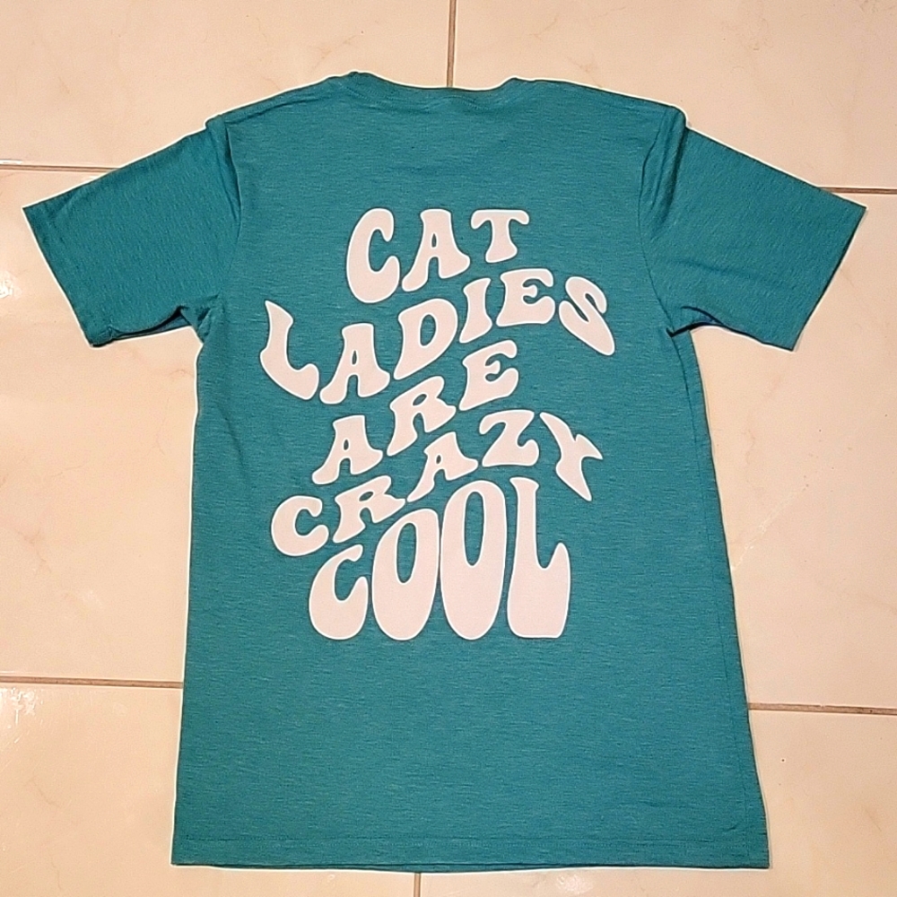 NWOT fun Cat Lady light green T-shirt